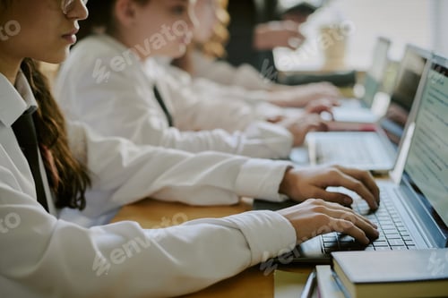 Preview: Students Engaging with Laptops in Classroom