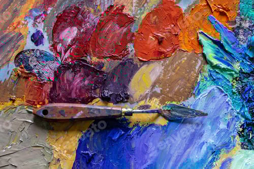 Preview: different color oil paint. colorful acrylic paint. modern art concept. painter palette knife