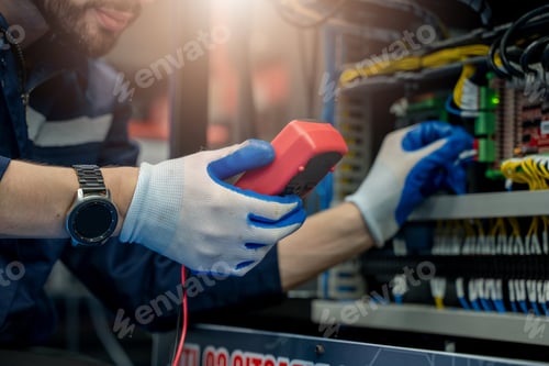 Preview: Electrician engineer work tester measuring voltage and current.