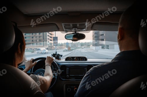 Preview: Couple is driving in the city summer, holiday, drive, speed, car, travel, sitting, inside, road,