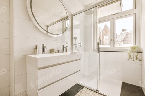 Preview: a white bathroom with a shower and a sink