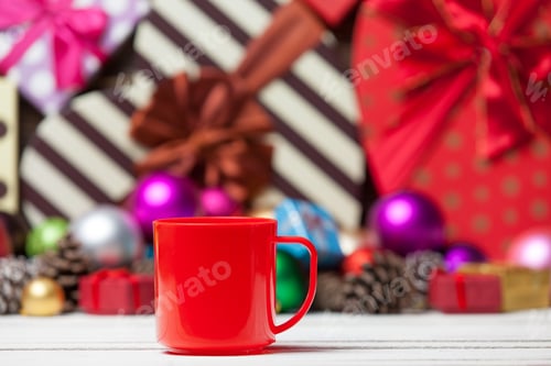 Preview: Cup on christmas background.