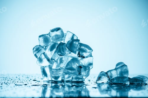 Preview: melting ice cubes on white with drops