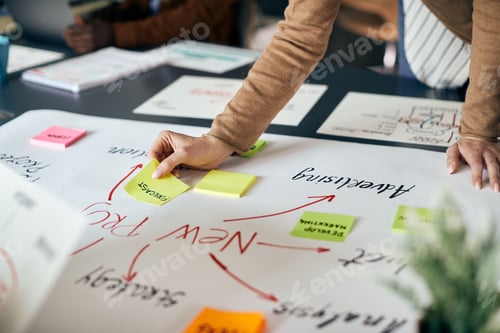 Preview: Close-up of creative woman making mind map while working on new business project in the office.