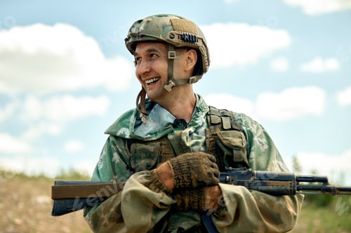 Preview: Special forces soldier with weapon take part in military maneuver. War, army, technology and people