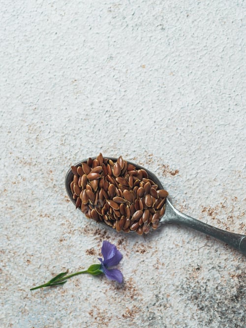 Preview: Flax seeds and linen flower with copy space