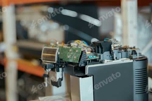 Preview: A disassembled coffee machine stands in a warehouse ready for repair