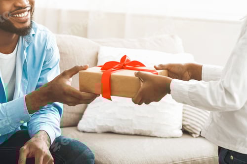 Preview: Little Girl Making Surprise For Dad, Giving Present Box