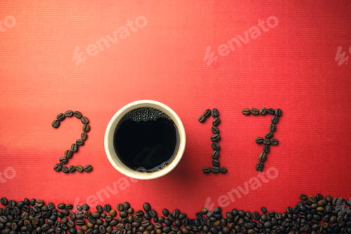 Preview: 2017 Coffee Bean Text On Red Craft Paper For New Year Concept Background