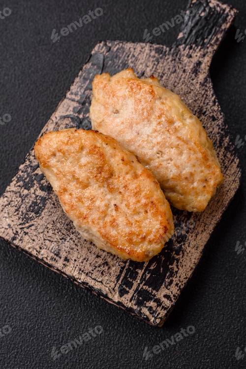 Preview: Delicious juicy cutlets or meatballs from minced chicken with salt and spices