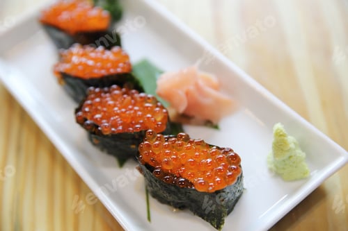 Preview: Ikura Sushi , Ikura Caviar With Seaweed , Japanese Food