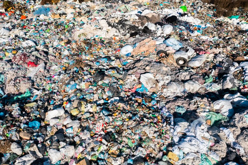 Preview: Aerial view of city dump. Pollution concept, top view