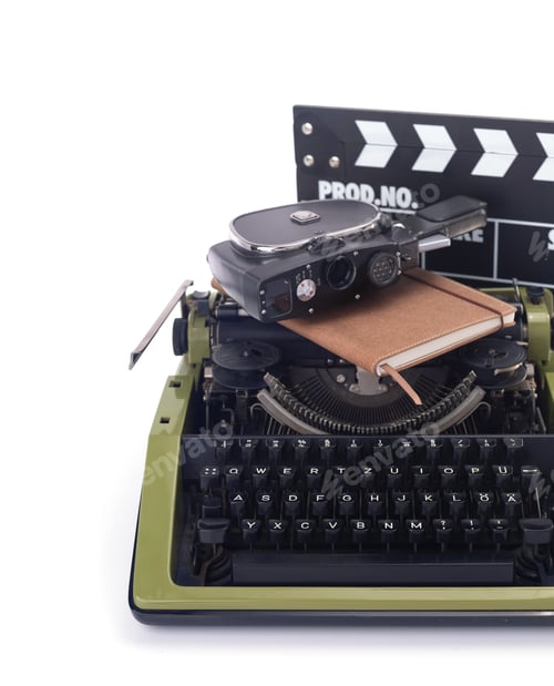 Preview: writer or screenwriter concept from vintage retro typewriter isolated on white background