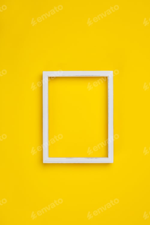 Preview: White vintage frame on yellow background, space for text