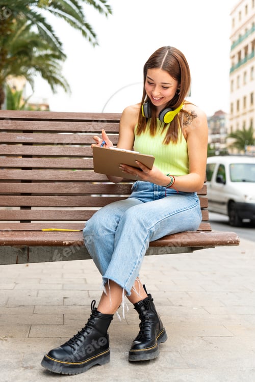 Preview: Smiling college student taking notes