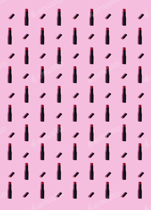 Preview: Red Lipsticks Pattern On Pink Background.
