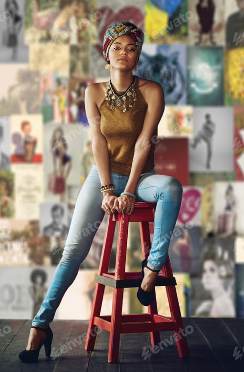 Preview: Shes got style. Full length portrait of an attractive young woman sitting on a stool.