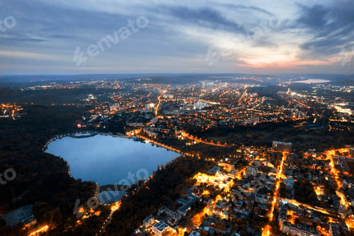 Preview: Aerial drone view of Chisinau at dusk, Moldova