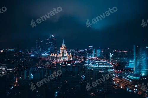 Preview: Top View to Moscow City and Hotel Ukraine from New Arbat, Russia.