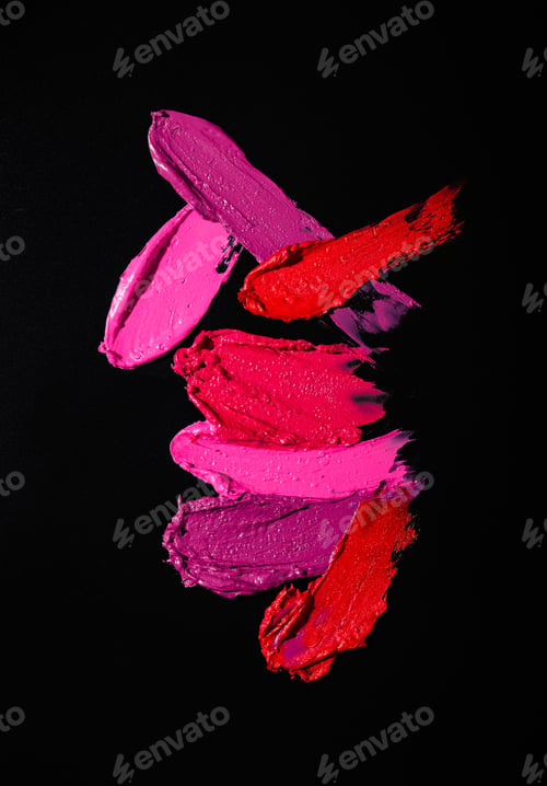 Preview: Different lipstic smudge on black background