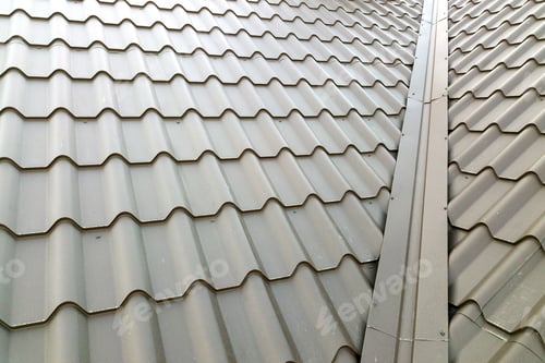 Preview: Close up of new house roof structure covered with metal tile sheets