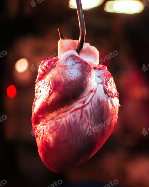 Preview: Closeup selective focus shot of the heart organ hanging from a hook