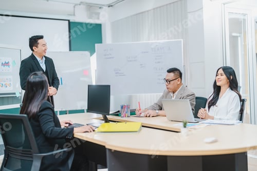 Preview: Professional diverse business people having collaboration team meeting, research strategy in company