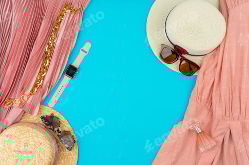 Preview: Summer Fashion Accessories on a Blue Background