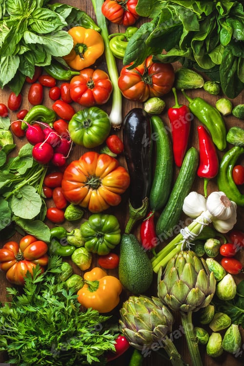 Preview: Fresh raw ingredients for healthy cooking or salad making