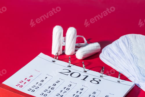 Preview: tampons, daily liners and calendar on red