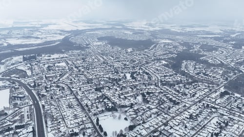 Preview: Aerial view of Kitchener, Ontario, covered in snow during winter