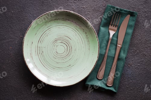 Preview: Christmas festive table setting with xmas decorations. Christmas background in rustic stile.