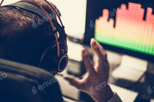 Preview: Electronic Music Producer in Headphones Listening to His Track