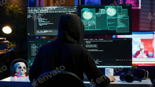 Preview: Malicious man hacking, stealing credit card numbers