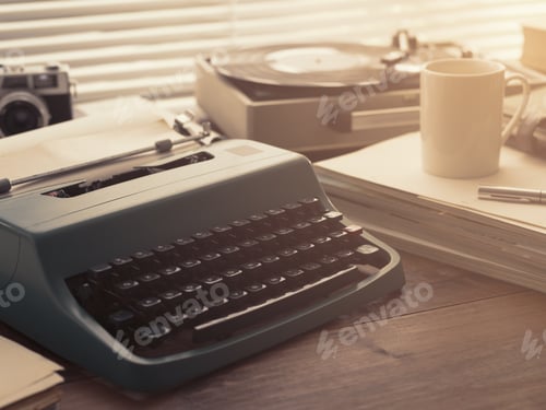 Preview: Writer and journalist vintage desktop with typewriter
