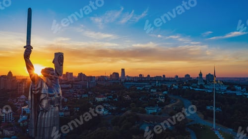 Preview: Aerial view to the Beautiful landscape city Kiev while sunset.