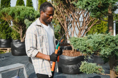 Preview: african american male garden worker works