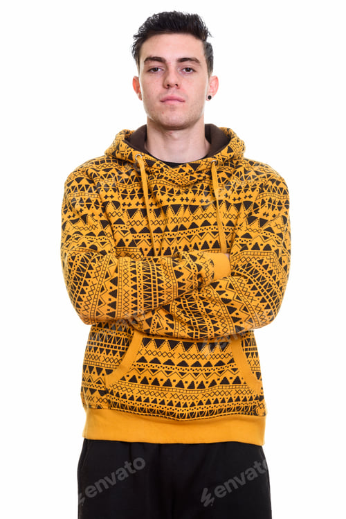 Preview: Studio shot of young handsome man isolated against white background