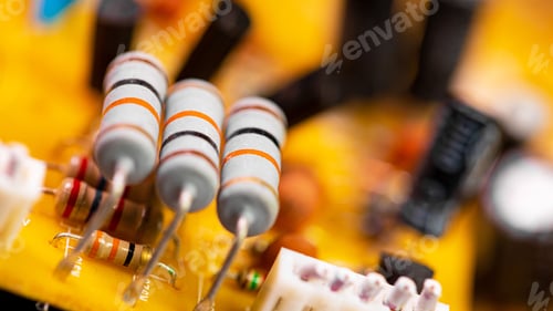 Preview: Close up of components and microchips on old PC circuit board.