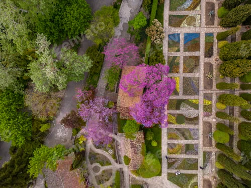 Preview: Aerial view of the stunning Balchik botanical garden in Bulgaria during the spring season. Witness