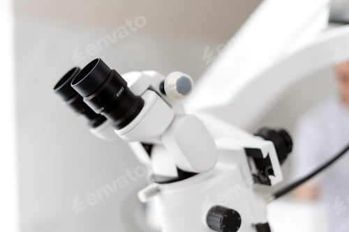 Preview: Closeup, modern technologies in dental treatment. Dental microscope