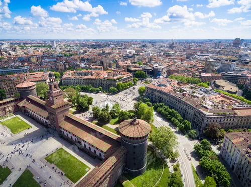 Preview: Aerial photography view of Sforza castello castle in Milan city