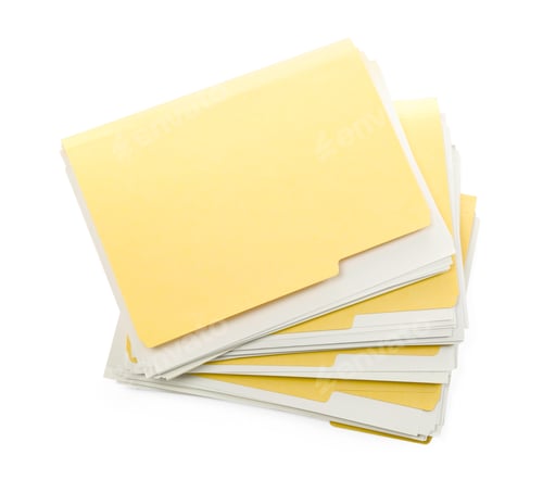 Preview: Many file folders with papers isolated on white, top view