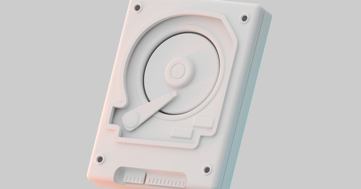 Monochrome hard drive design 3D, Incl. storage & memory - Envato