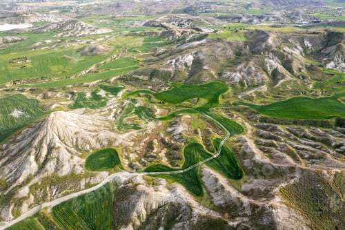 Preview: Done aerial image of agriculture field farmland. Harvesting outdoor, Cyprus