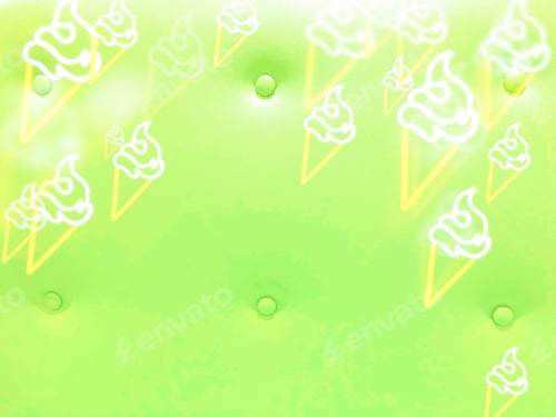 Preview: Bright lime green background with cute ice cream neon light effects. Space for copy.