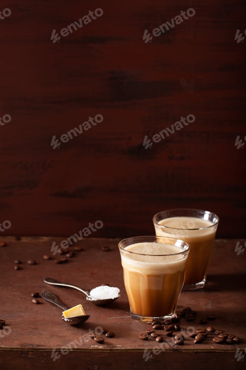 Preview: bulletproof coffee, keto paleo drink blended with butter and coconut oil