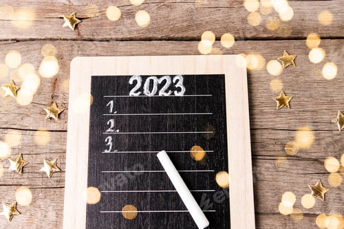 Preview: List of New year goals for 2023. Tablet for the inscription of a plan, strategy