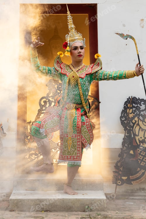 Preview: Thai Khon performers in elaborate costumes of Thotsakan, Ritik, and Nang Sida