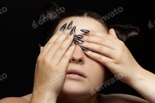 Preview: Portrait Of Girl Closing Her Eyes With Manicured Fingers